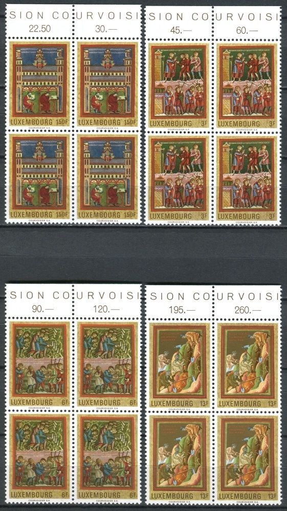 (1971) MiNr. 820 - 823 - ** - Lucembursko - 4-bl - Kultura: Středověk v rukopisech Abbey Echternach