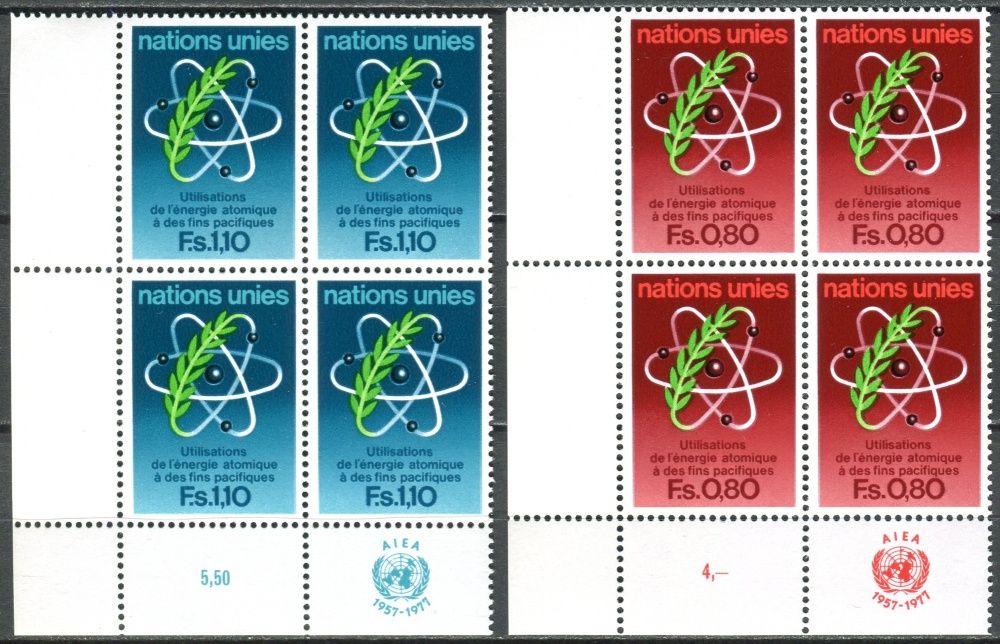 (1977) MiNr. 70 - 71 ** - OSN Ženeva - 4-bl - 20 let Mezinárodní agentura pro atomovou energii (MAAE)