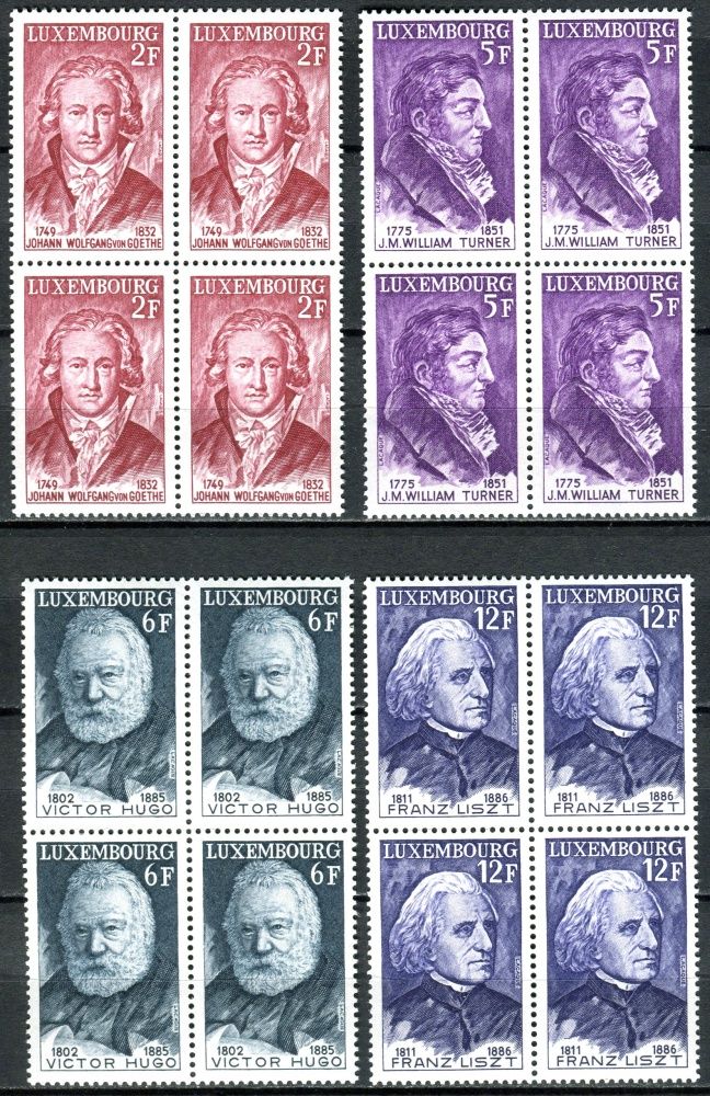 (1977) MiNr. 941 - 944 - ** - Lucembursko - 4-bl - Osobnosti - Johann Wolfgang von Goethe, Joseph Mallord William Turner, Victor Hugo, Franz Liszt