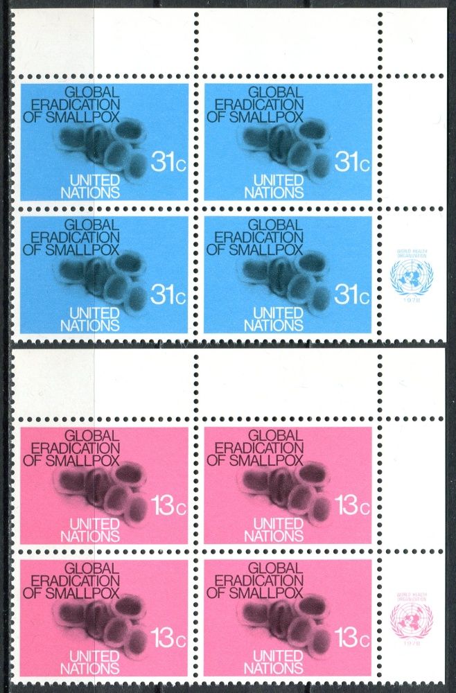(1978) MiNr. 318 - 319 ** - OSN New York - 4-bl - rohová - Globální vymýcení pravých neštovic