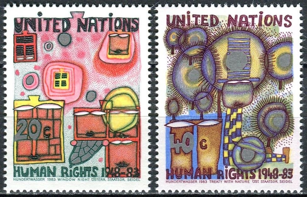 (1983) MiNr. 438 - 439 ** - OSN New York - 35. výročí Všeobecné deklarace lidských práv - Obrazy Friedensreich Hundertwasser
