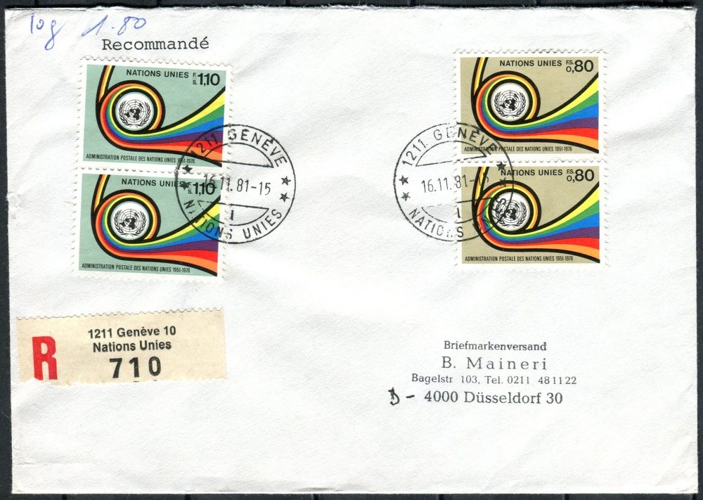 R - dopis - OSN Ženeva - MiNr. 60 - 61 