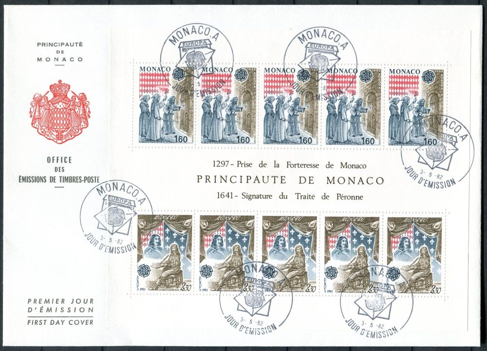 (1982) FDC - MiNr. 1526 - 1527 O - Monako - BLOCK 19 - Europa: Historické události