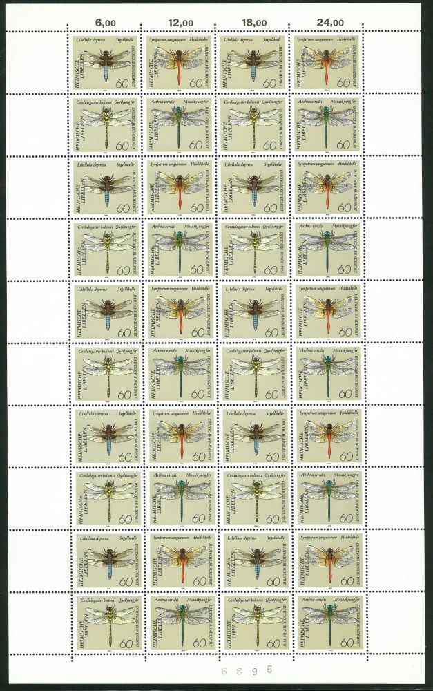 (1991) MiNr. 1546 - 1549 ** - Německo - arch - 10 x 4-bl - vážky
