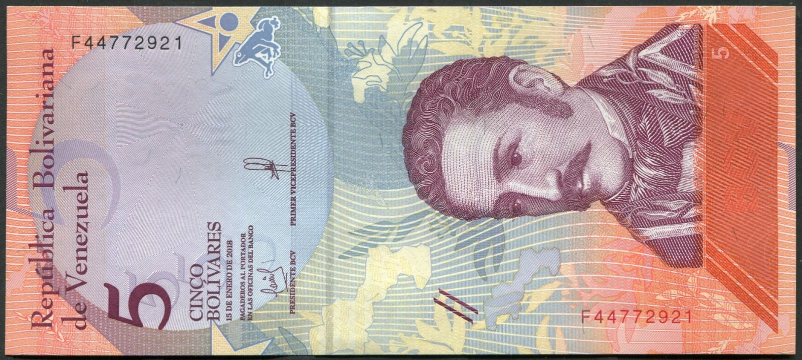 Venezuela (P 102) - 5 bolivares (15.1.2018) - UNC