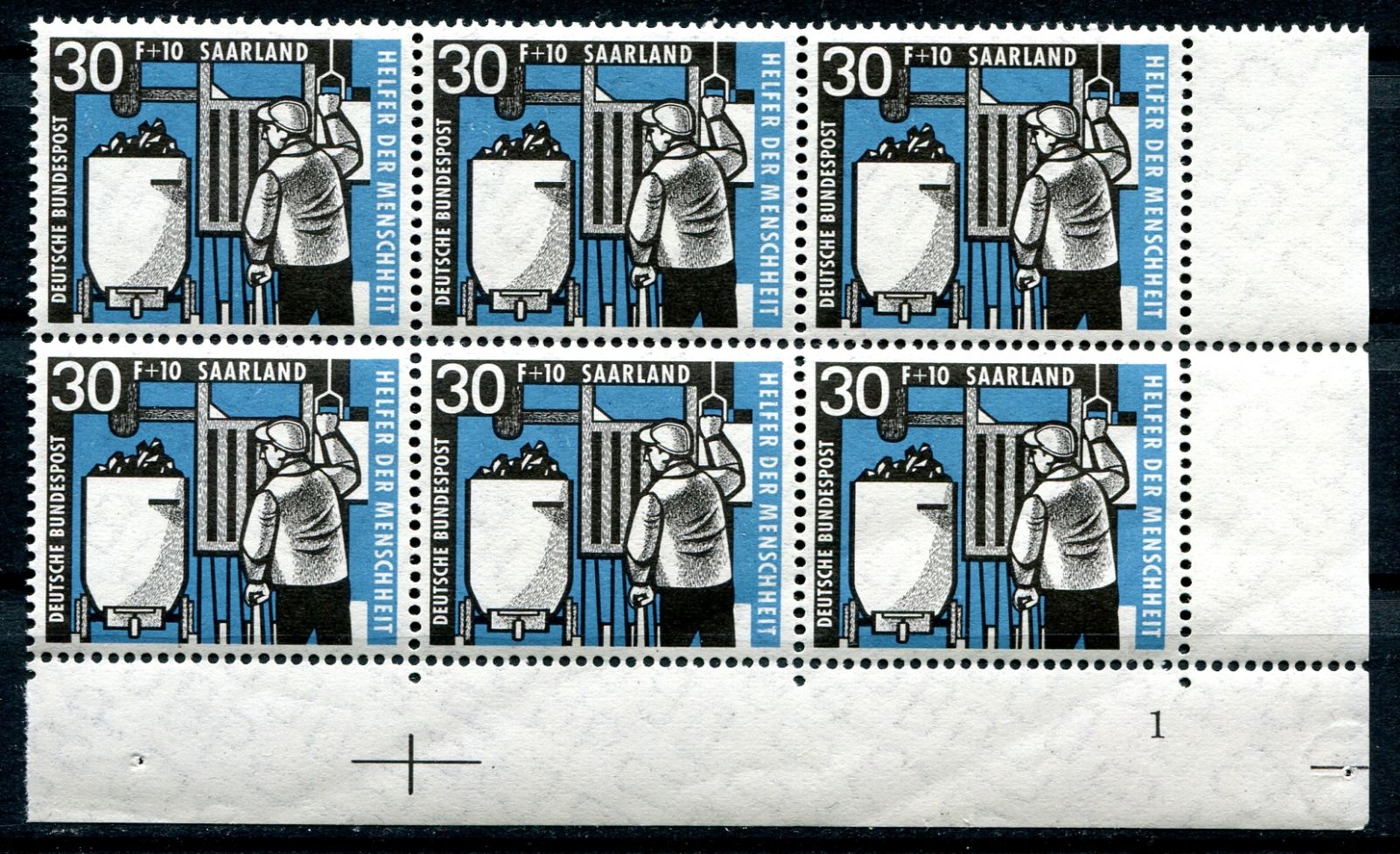 (1957) MiNr. 407 ** - 6-bl - Saarland - těžba uhlí (deskové číslo 1)