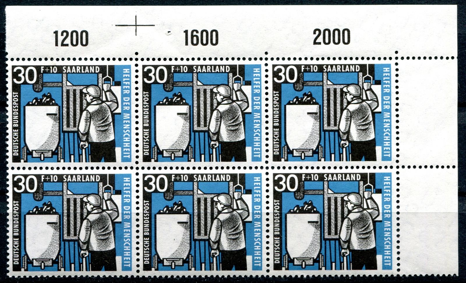 (1957) MiNr. 407 ** - 6-bl - Saarland - těžba uhlí (roh + počítadlo)