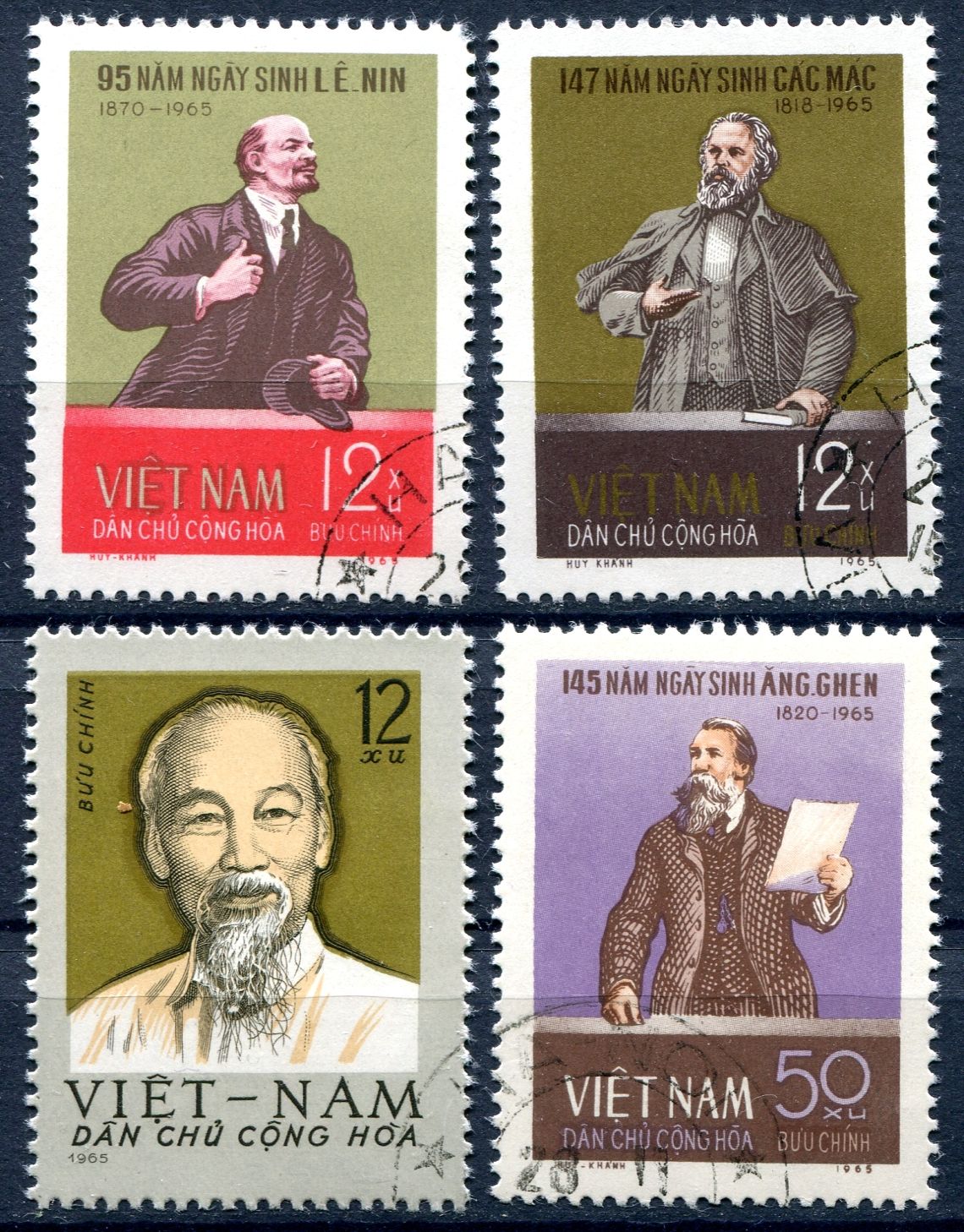 (1965) MiNr. 416 - 419 - O - Vietnam - Marx, Engls, Lenin, Hồ Chí Minh