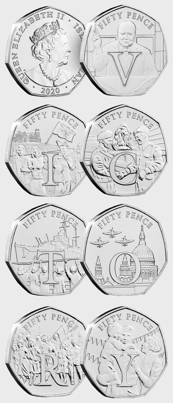(2020) Isle of Mann - set 7x 50 p (UNC) VICTORY - 75. výročí konce II. sv. války