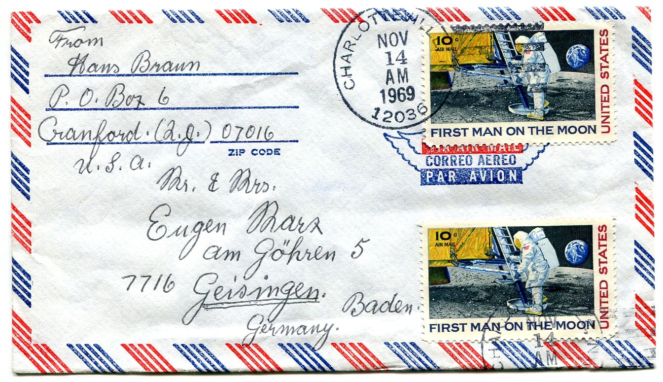 Let. dopis z USA do Německa - 2* známka - První muž na měsíci