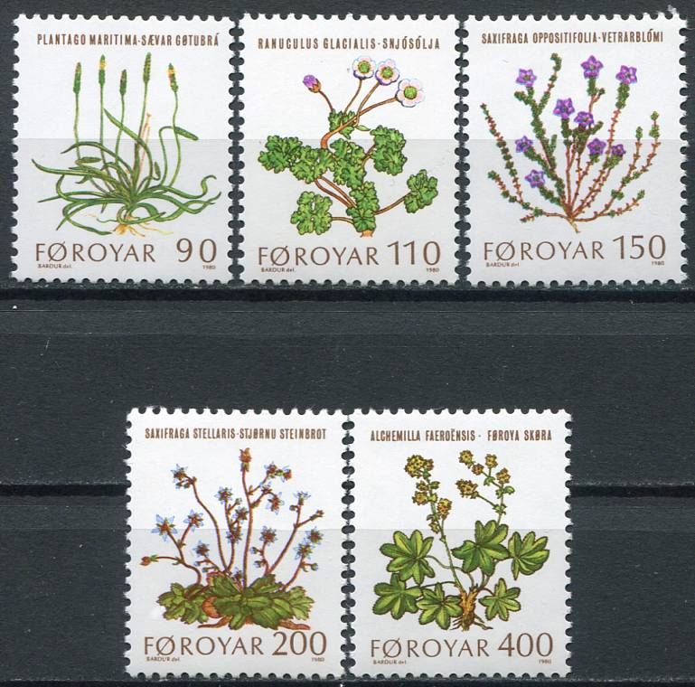 (1980) MiNr. 48 - 52 ** - Faerské ostrovy - Polní květiny