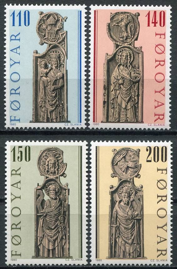 (1980) MiNr. 55 - 58 ** - Faerské ostrovy - Kostel sv. Olava v Kirkjubøur (I.)