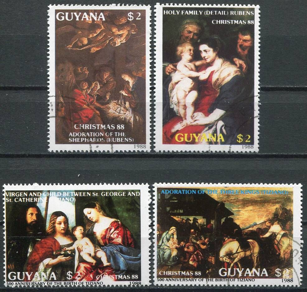 (1988) MiNr. 2410 - 2413 ** Guyana - série: Rubens, Tiziano obrazy