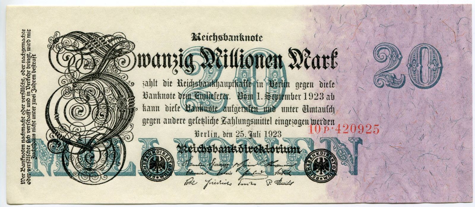 (1923) Ros. 96b / Pi. 97b - Německo - bankovka 20 000 000 Marek - UNC (sér. P)