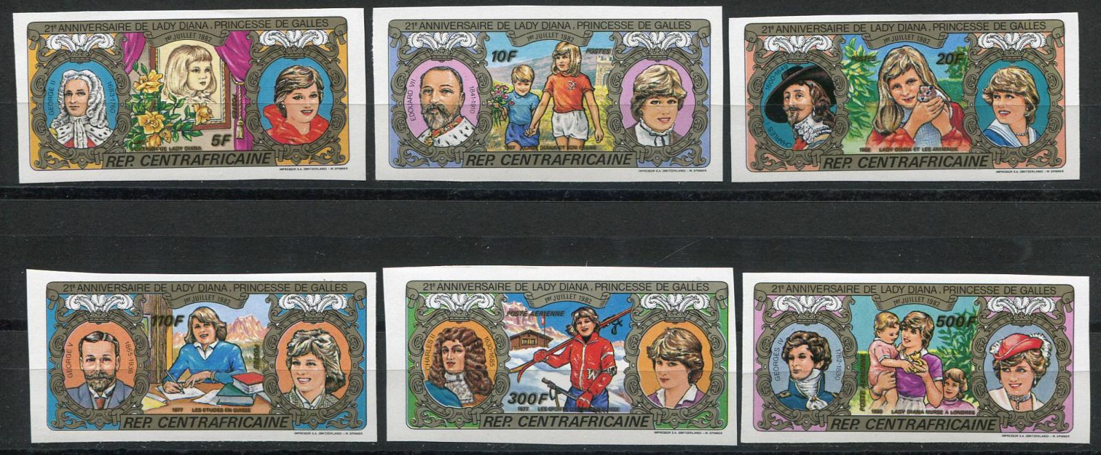 (1982) MiNr. 843 - 848 B **, Centrální Afrika - princezna Diana | www.tgw.cz