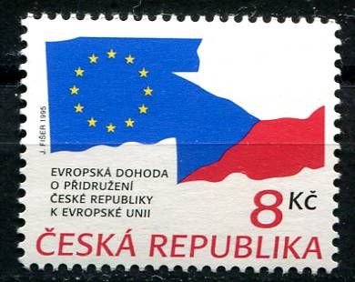 Česká pošta (1995) č. 63 ** - ČR - Dohoda o přidružení - VV - bez tisku černošedé barvy (obrys a šrafování vlajek)