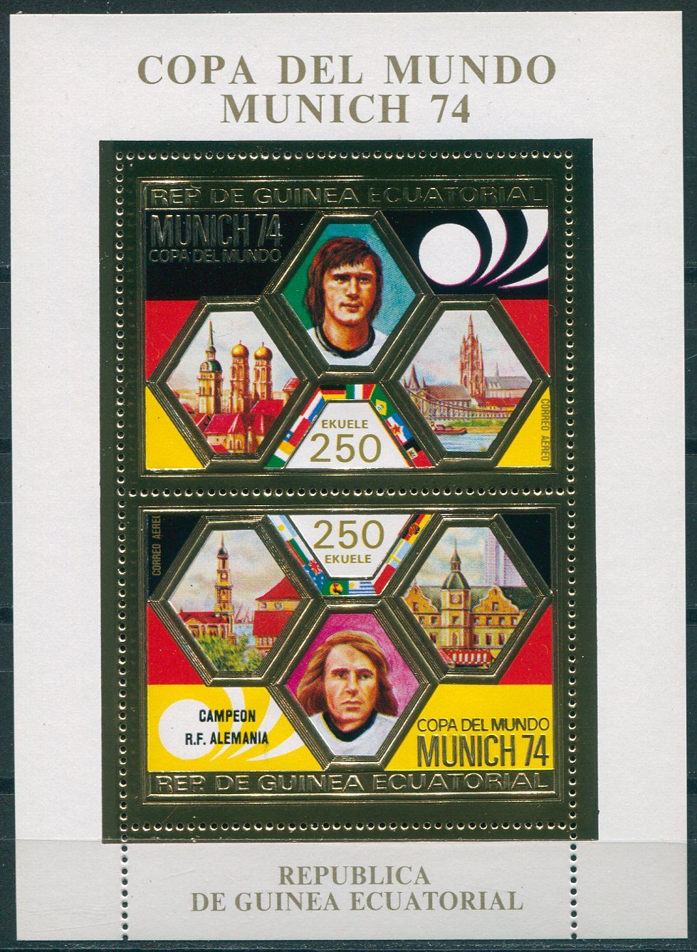 (1974) MiNr. 405 - 406, BLOCK 119 ** - Guinea Ecuatorial - MS ve fotbale Mnichov 74 - přítisk