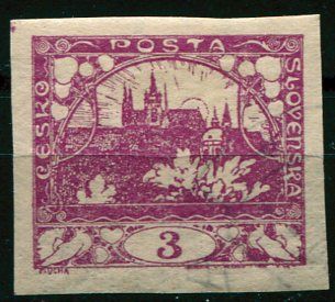(1918) č. 2 - O - Československo I. - známka: Hradčany 3 h - fialová