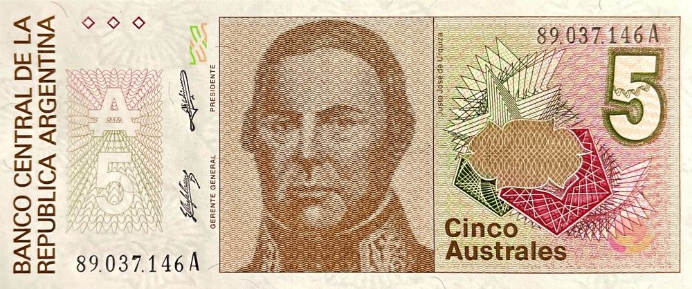 Argentina (P 324b) - 5 Pesos (1989) - UNC