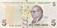 Turecko (P 222e) 5 Lir (2021) - UNC