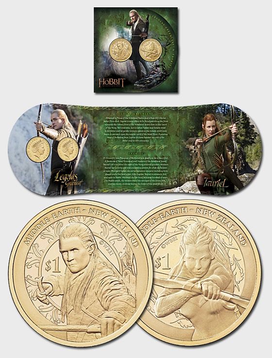 (2013) Nový Zéland, 2x 1$ - Hobbit - Legolas Greenleaf + Tauriel (b.k.) blistr