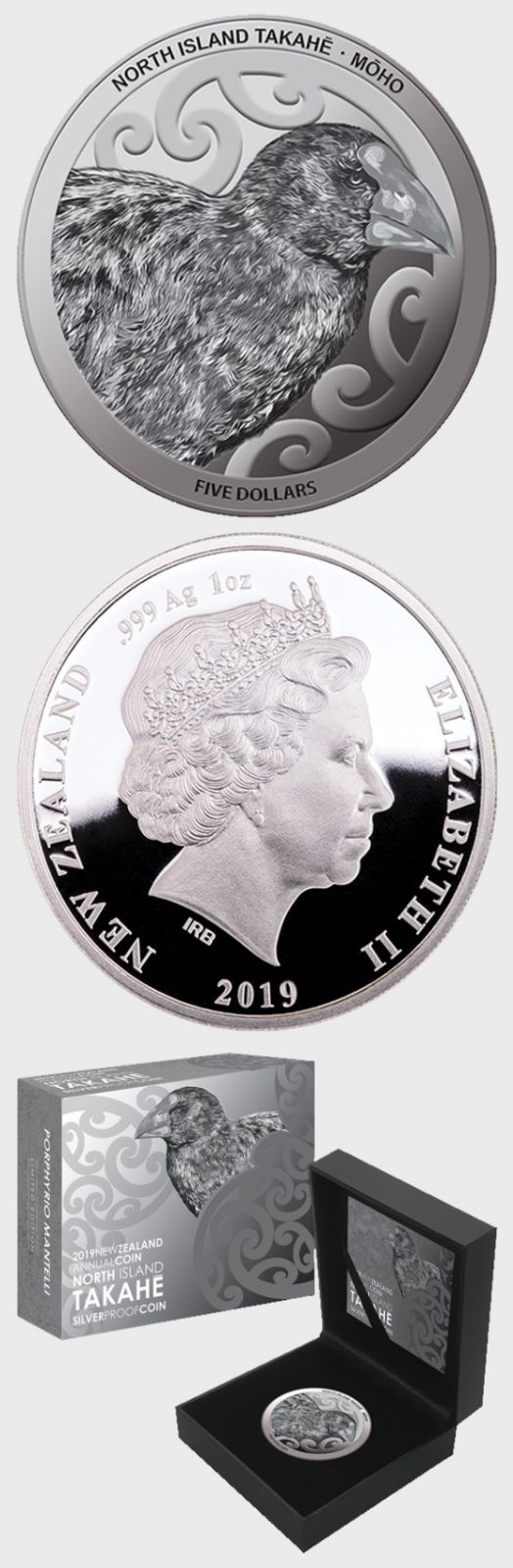 (2019) 5$ (Ag) - Nový Zéland - Stříbrná mince Severního ostrova Takahe (proof)