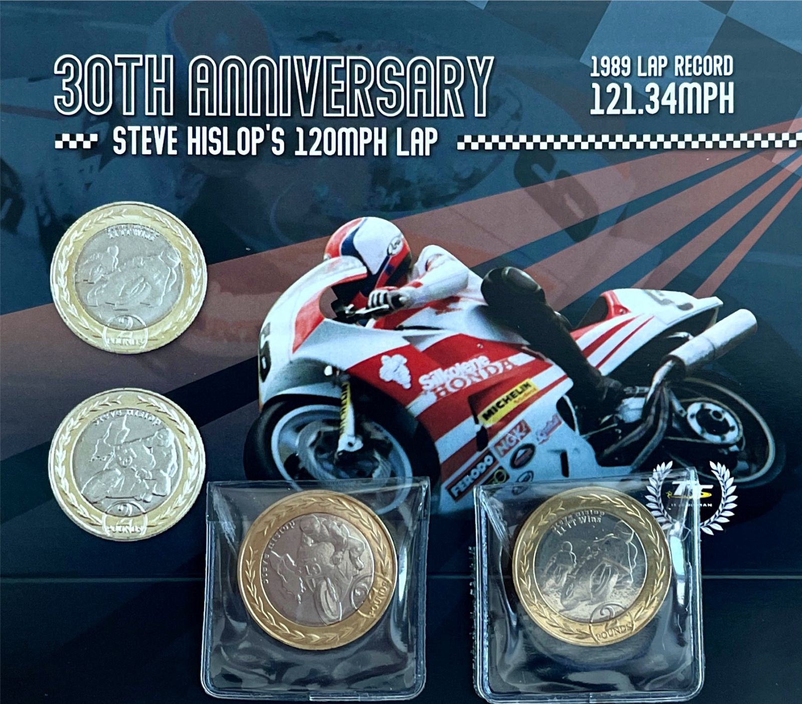 (2019) Isle of Mann - set 2x 2 Ł - pamětní mince závodník Steve Hislops