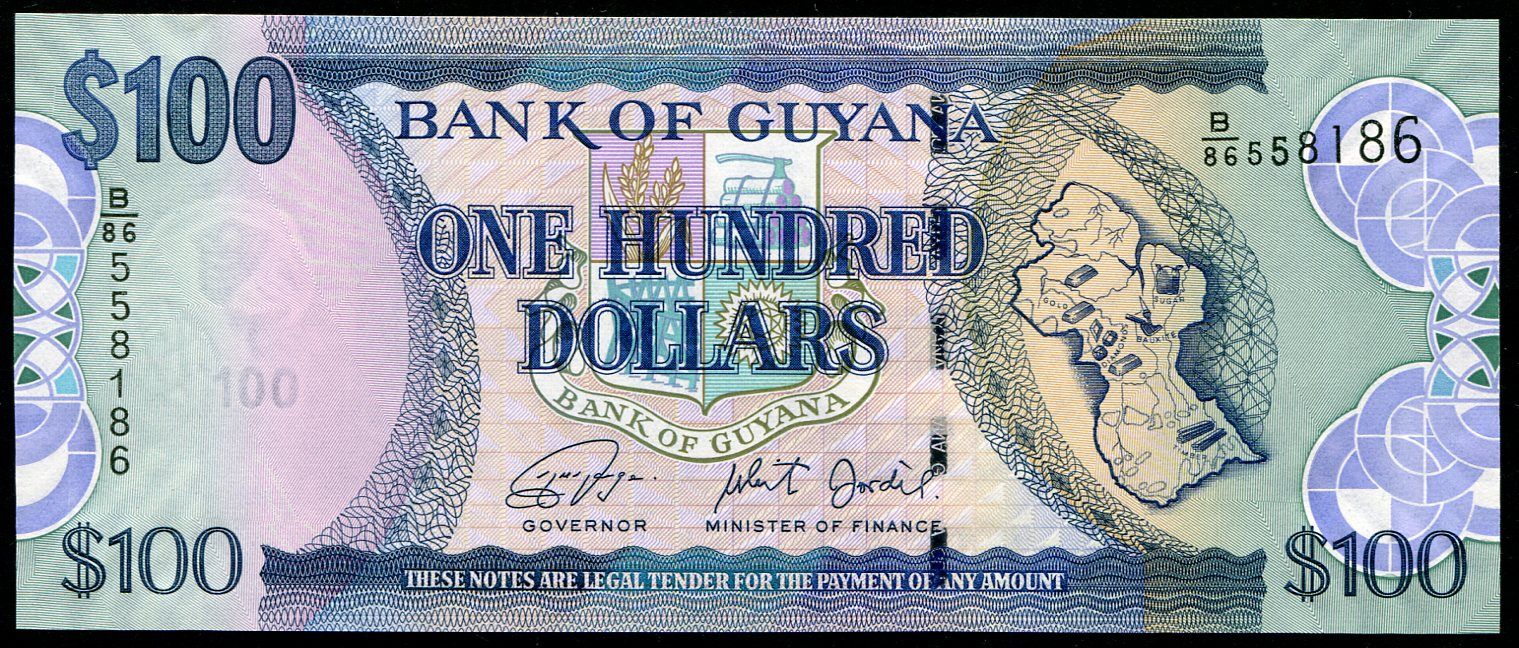 Guyana (P 36d) - 100 dolarů (2019) - UNC B 86 série