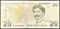 Turecko (P 224f) 20 Lir (2022) - UNC (Nr. G100 000 900)