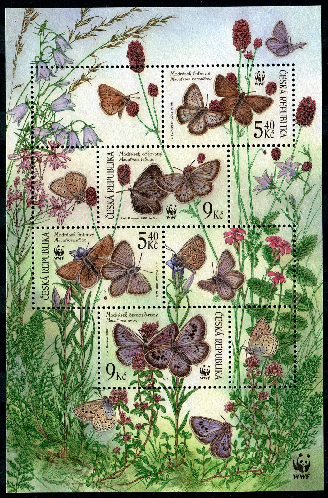 Česká pošta (2002) A 326 - 329 ** - Česká republika - Ochrana přírody Ohrožení motýli