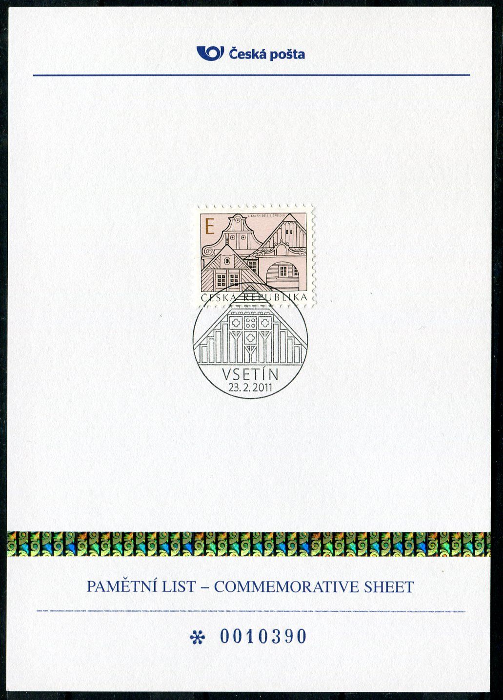 Česká pošta (2011) PLZ 3 - Pamětní list - Lidová architektura "E"