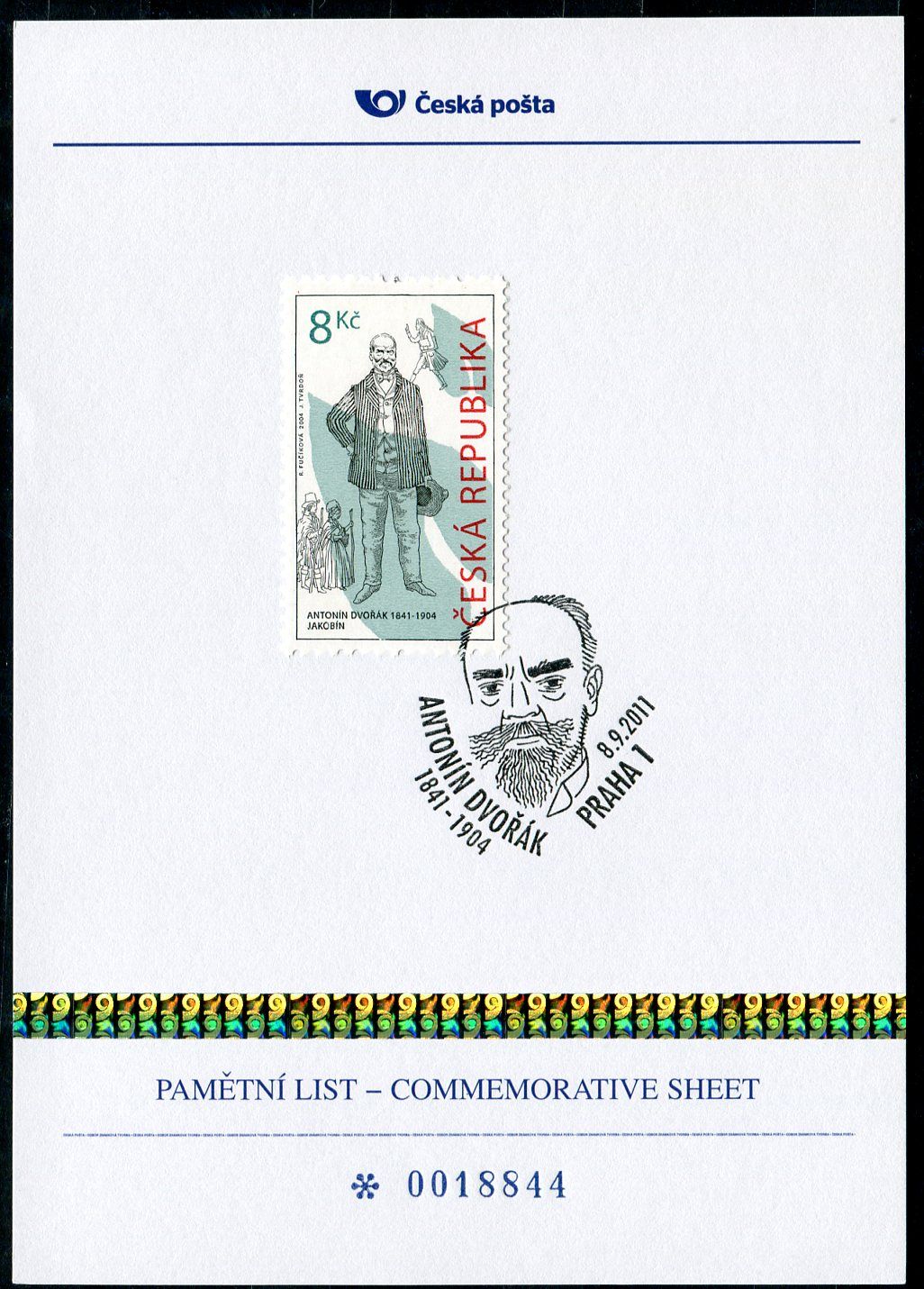 (2011) PLZ 8a - Pamětní list - Antonín Dvořák (s mikrotextem)
