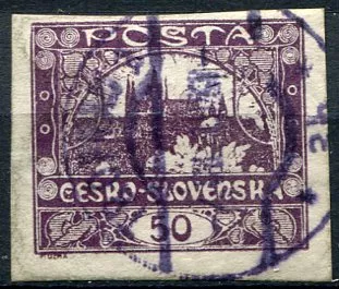(1918) čr. 15 - O - Československo - známka: Hradčany 50 h - tmavě fialová