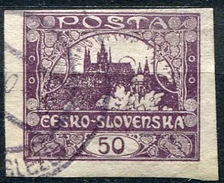 (1918) čr. 15 - O - Československo - známka: Hradčany 50 h - tmavě fialová