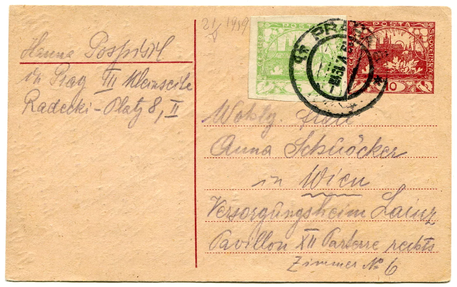 (1919) CDV 10 + pof. 3 - O - Praha - Vídeň