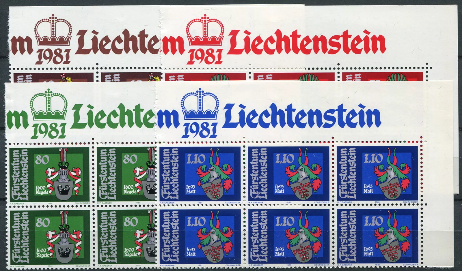 (1981) MiNr. 766 - 769 ** (6-bl) - Lichtenštejnsko - Erby (1981) MiNr. 766 - 769 ** (6-bl) - Lichtenštejnsko - Erby