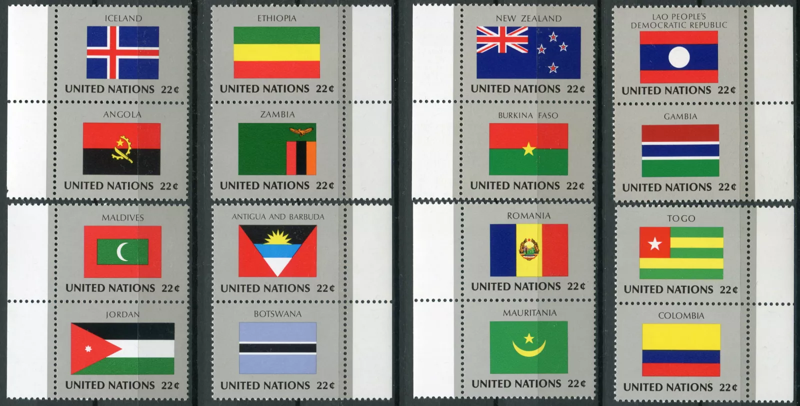 (1986) MiNr. 499 - 514 **, sp - OSN New York - série Vlajky 1986