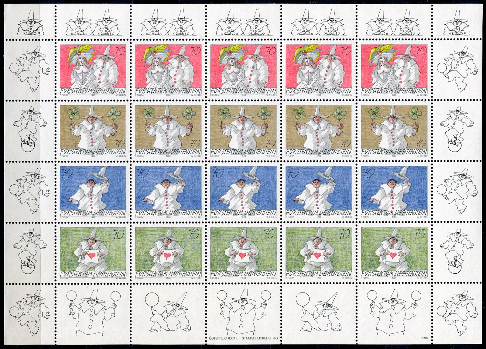 (1998) MiNr. 1173 - 1176 ** - Lichtenštejnsko - tiskový list - Radost z dopisů (1998) MiNr. 1173 - 1176 ** - Lichtenštejnsko - tiskový list - Radost z dopisů