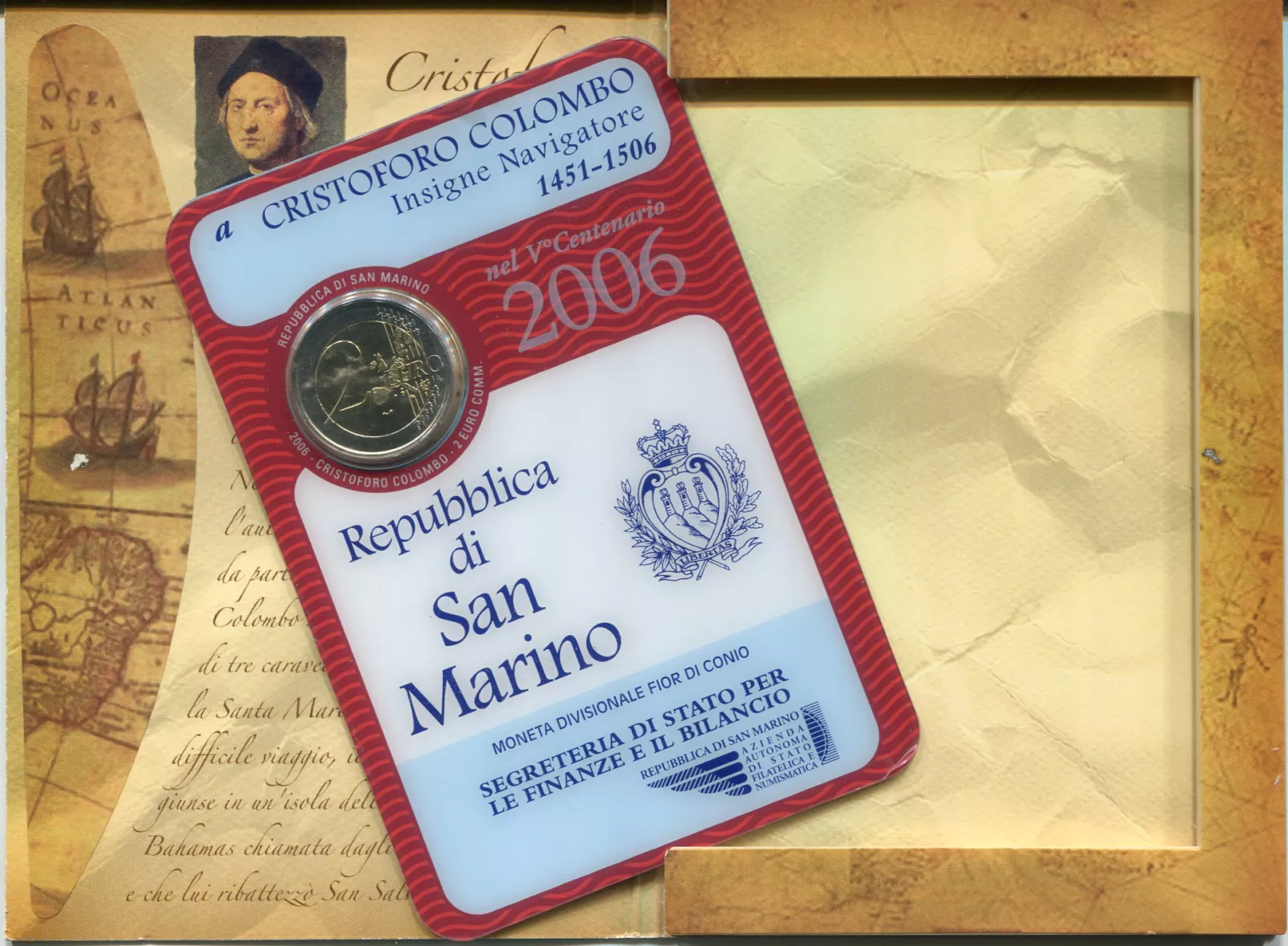 (2006) San Marino 2 € - Kryštov Kolumbus - mincovní karta