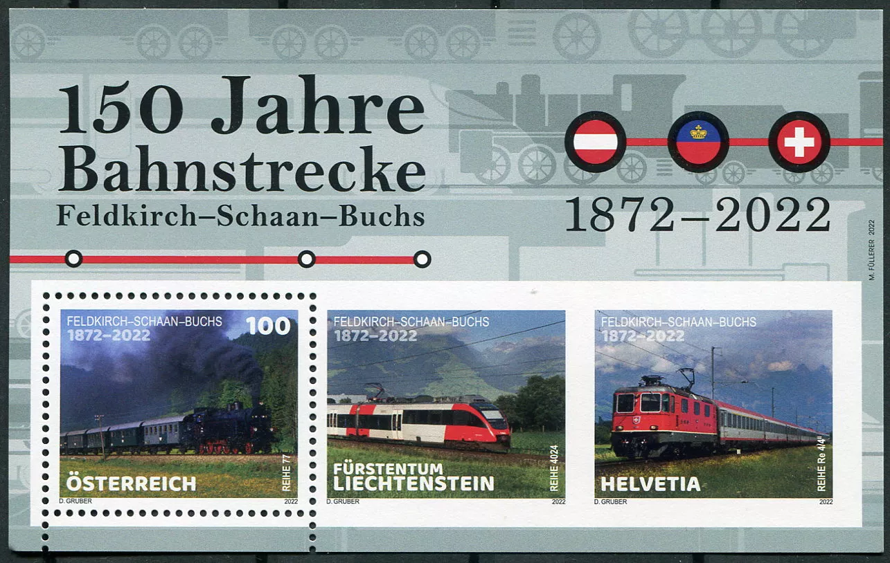 (2022) MiNr. 3672 ** (Bl. 137) - Rakousko - 150 let železniční trati Feldkirch-Schaan-Buchs (2022) MiNr. 3672 ** (Bl. 137) - Rakousko - Feldkirch-Schaan-Buchs
