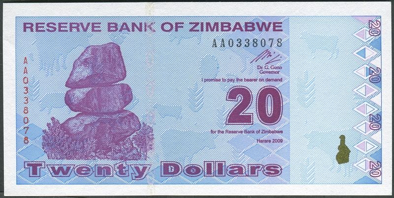 Zimbabwe - (P 95) 20 dollars (2009) - UNC