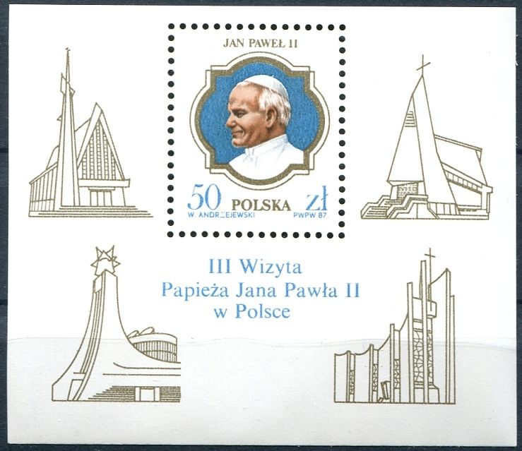 Poczta Polska (1987) MiNr. 3101 ** - Polsko - BLOCK 103 - Návštěva Jana Pavla II. v Polsku