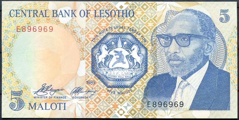 Lesotho - (P 10) 5 MALOTI (1989) - UNC